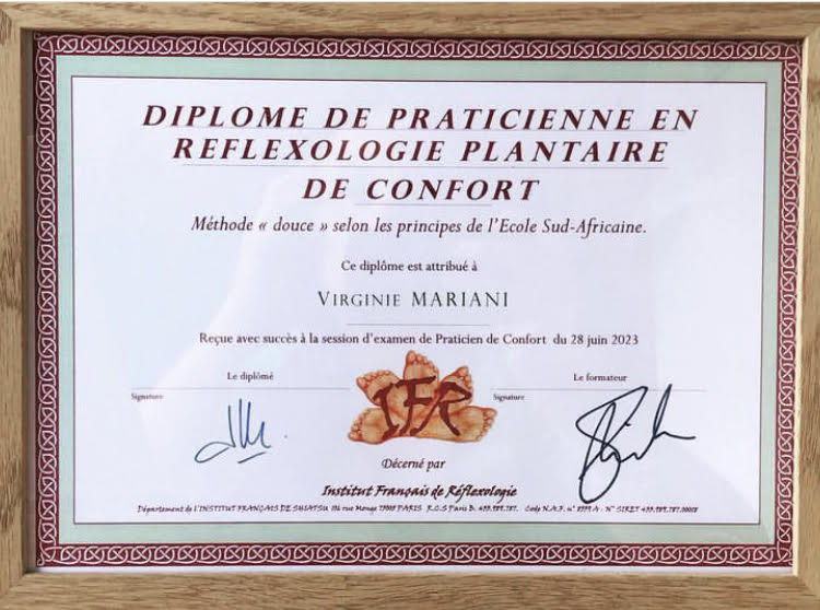 Diplôme de praticienne en réflexologie de confort